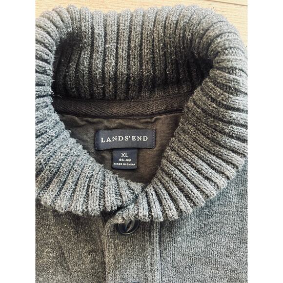 Land's End Men's Size XL 1/4 Button Sweater Elbow Patches Warm Dark Gray - Picture 5 of 9